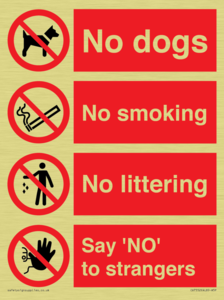 Playground Sign - No dogs, No smoking, No littering, Say 'NO' to strangers